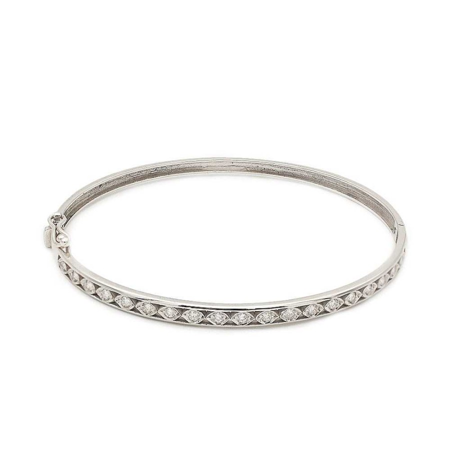 Pulseras Joyería Cabranes | Pulsera R Gida De Oro Blanco Y Diamantes - 1143