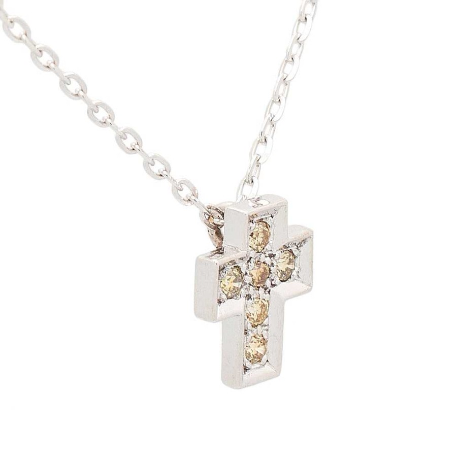 Cruces Joyería Cabranes | Cruz Y Cadena De Oro Blanco Con Diamantes Amarillos