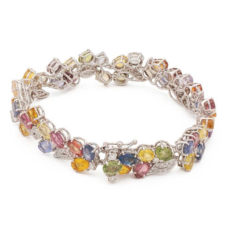 Pulseras Joyería Cabranes | Pulsera De Oro Blanco Con Diamantes Y Zafiros - 0366