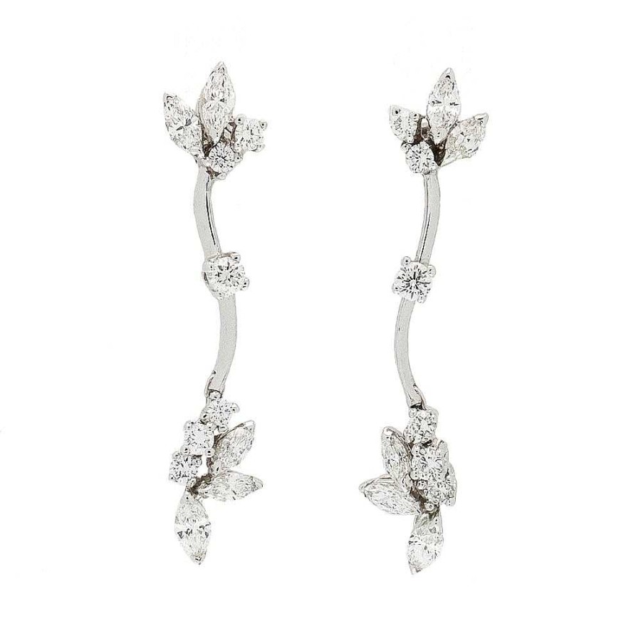 Pendientes Joyeros Cabranes | Pendientes Largos De Oro Blanco Y Diamantes Navetttes