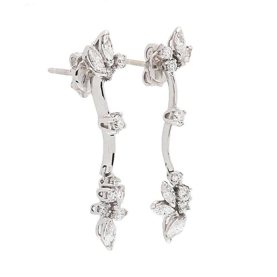 Pendientes Joyeros Cabranes | Pendientes Largos De Oro Blanco Y Diamantes Navetttes