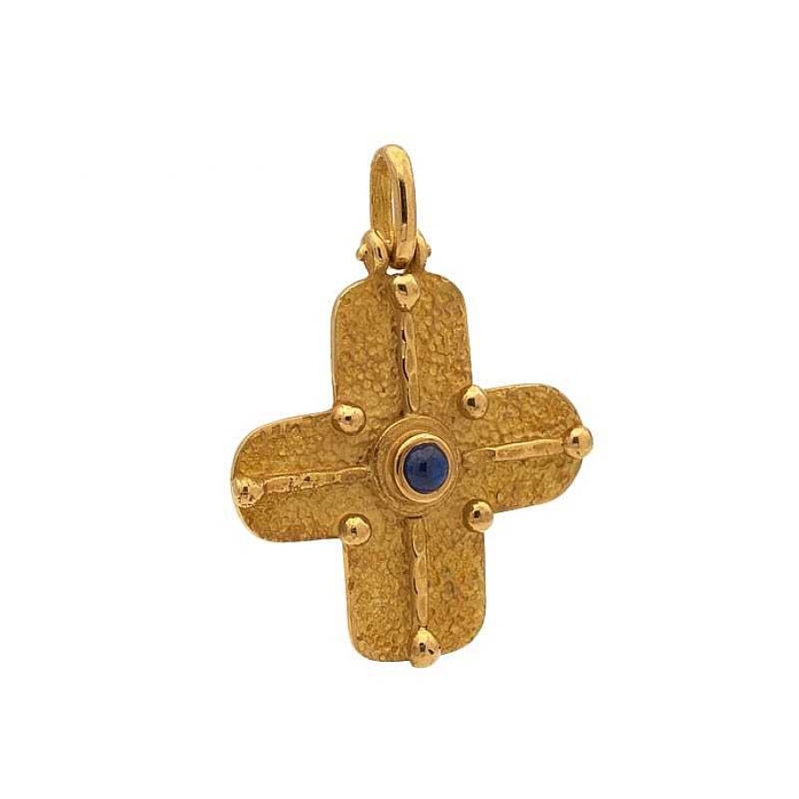 Cruces Joyeros Cabranes | Cruz Oro Amarillo Con Zafiro