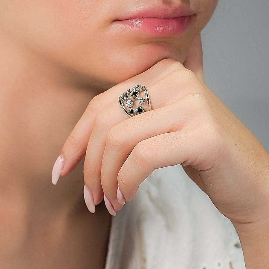 Sortijas Joyería Cabranes | Sortija Calada Con Diamantes Blancos Y Negros