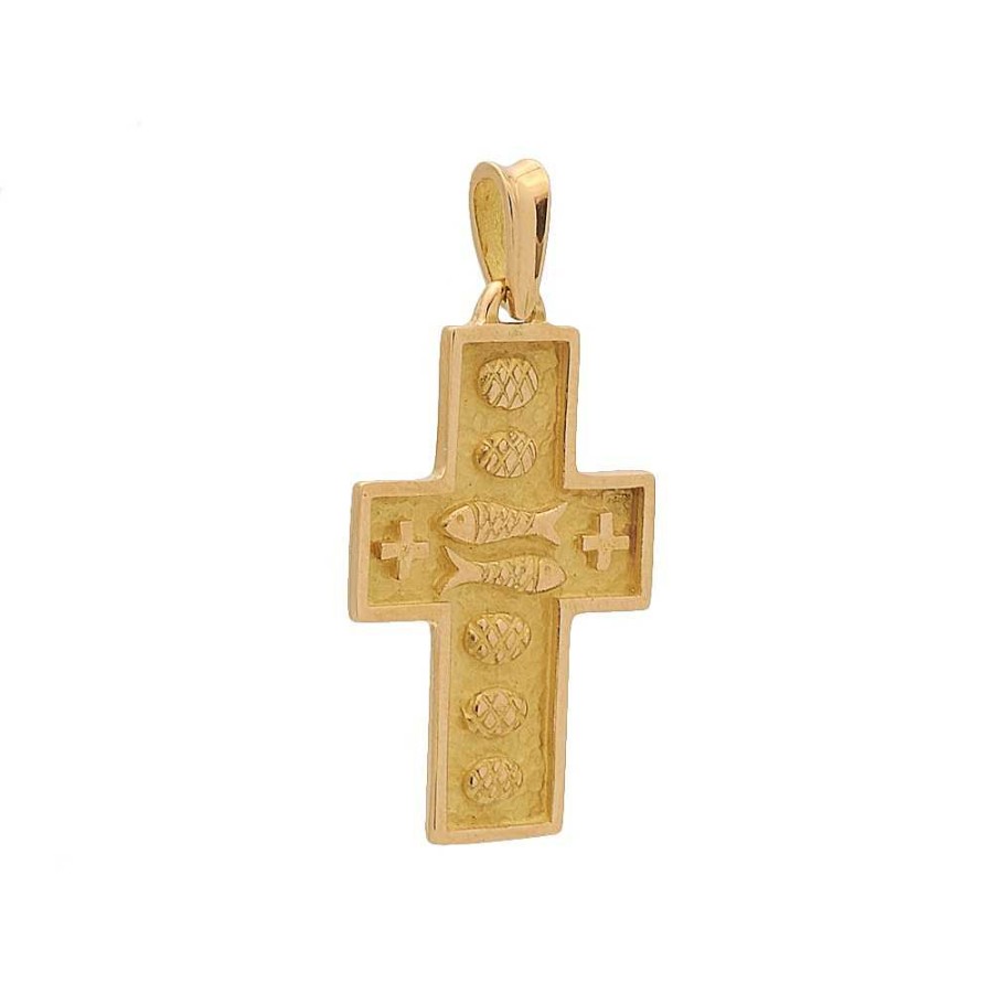 Cruces Joyería Cabranes | Cruz De Oro Amarillo Con Panes Y Peces - 0363