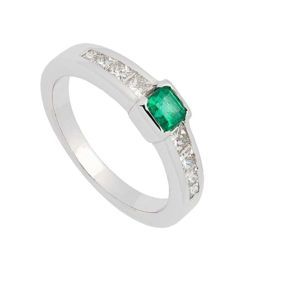 Sortijas Joyeros Cabranes | Anillo Con Esmeralda Central Y Diamantes